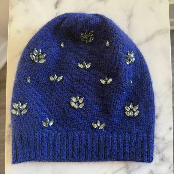 Banana Republic Blue Merino Wool Crystal Beanie Hat - Picture 1 of 4